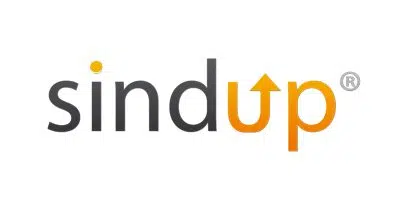 L'ancien logo de Sindup en gris et orange