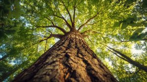 Une photo d'un arbre d'en bas