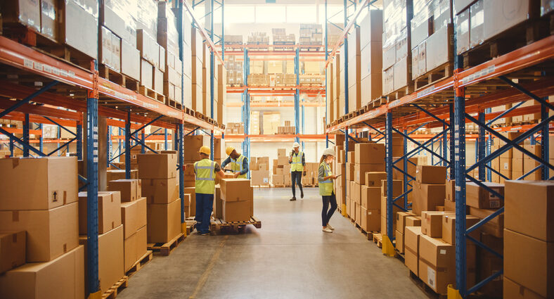 Legallais Entrepôt avec cartons et personnes qui travaillent