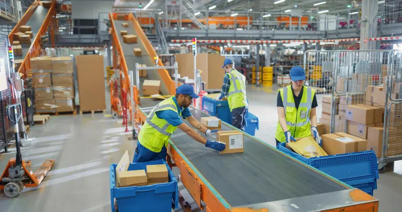 une ligne de packing dans un entrepôt